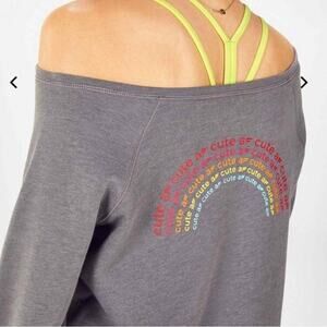 Fabletics Gray Off-Shoulder sweatshirt “cute AF”